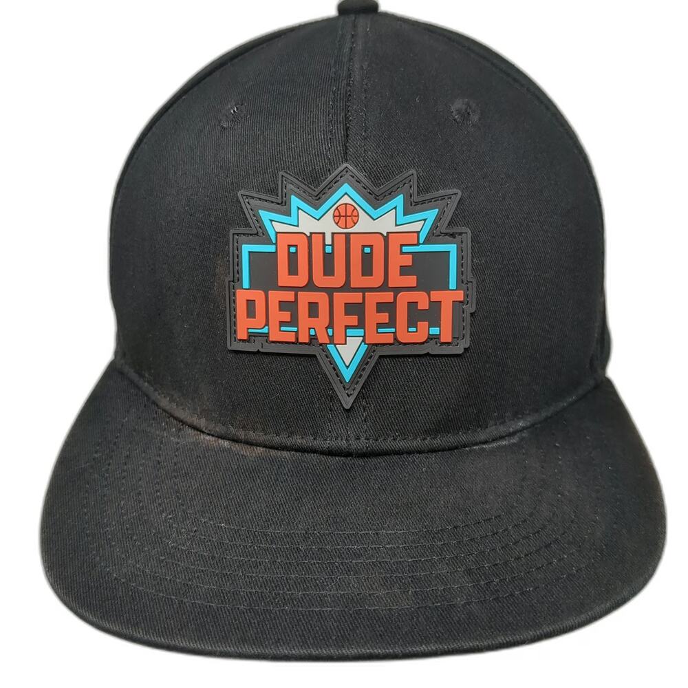 Dude Perfect Snapback Black One Size Rubber Logo Basketball Hat Flat Bill Cotton